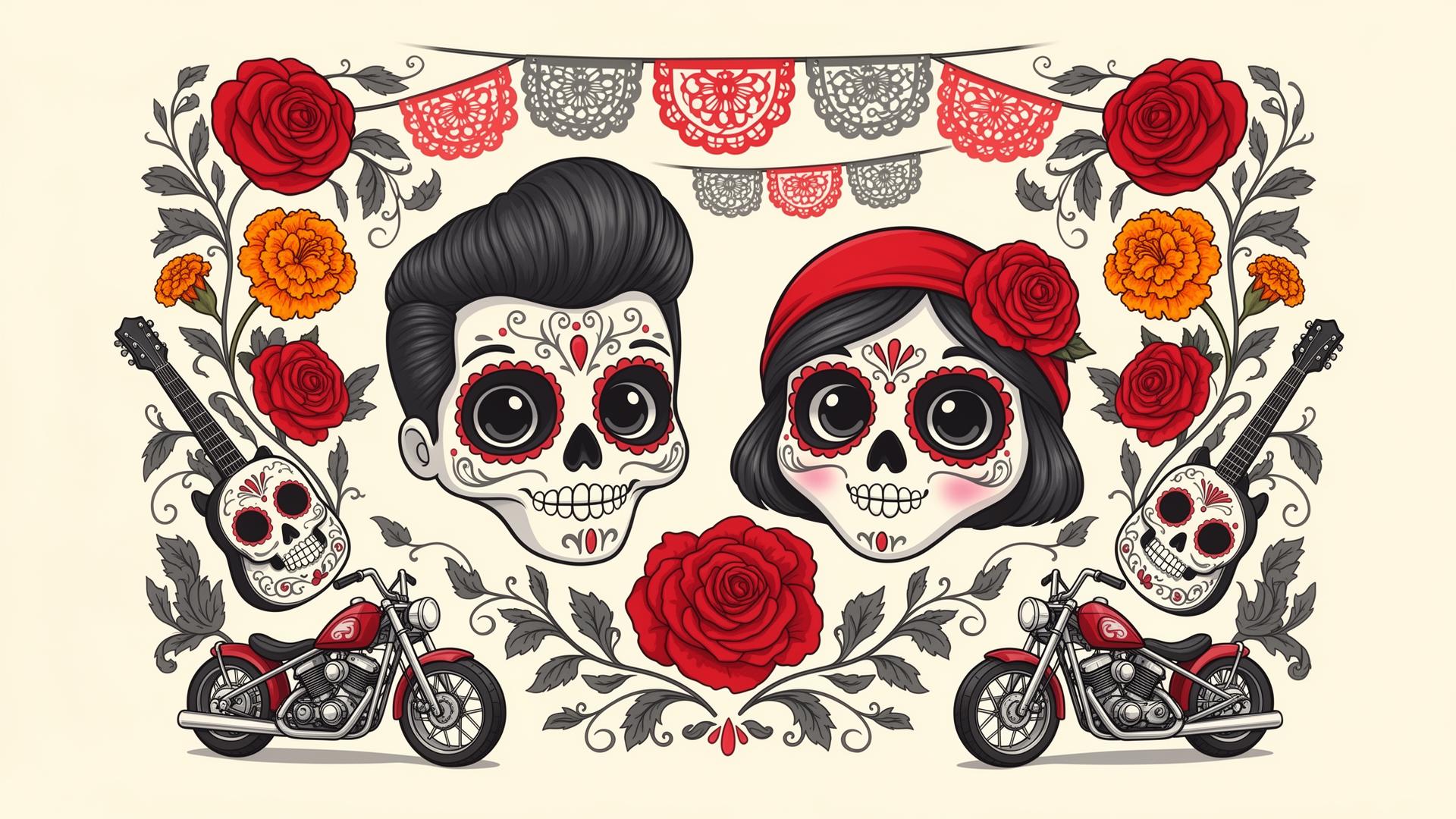 Sandmen N' Witches friendly sugar skull mascots